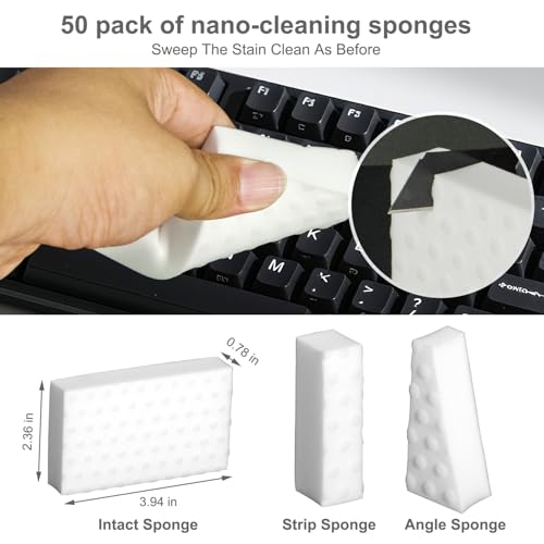 Magic Sponge Eraser, 50 Pack Compressed Heavy Duty Cleaning Sponge with Double Density Friction Points for Stubborn Stains on Dish Kitchen Floor Bathroom(50, 3.9 * 2.4 * 0.8”)