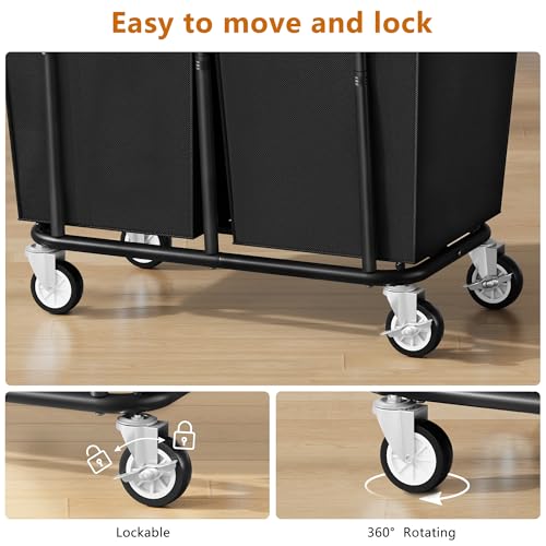 Gewudraw 2 Bag Laundry Hamper with Wheels Medium Size, 250L, Black - color: Black, size: 2-Section-250L