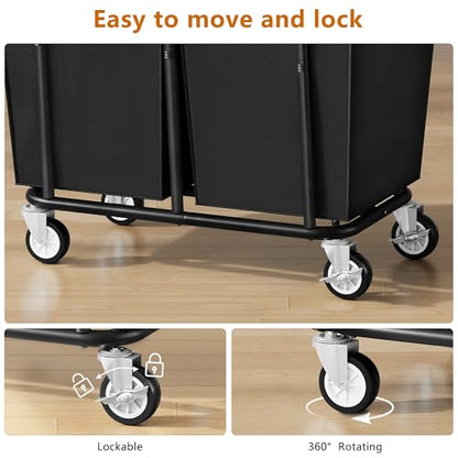 Gewudraw 2 Bag Laundry Hamper with Wheels Medium Size, 250L, Black - color: Black, size: 2-Section-250L