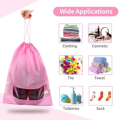 12 Pack Shoe Bags for Travel, Large Travel Shoe Bag for Packing with Window - color: Pink