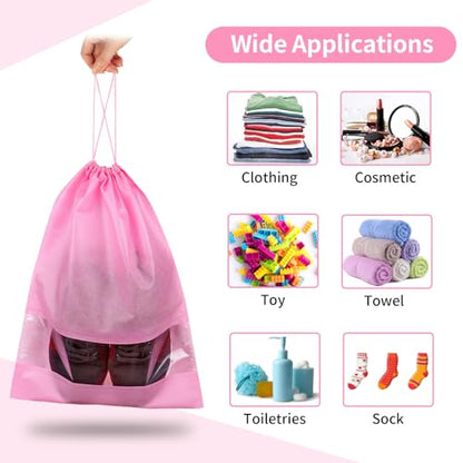 12 Pack Shoe Bags for Travel, Large Travel Shoe Bag for Packing with Window - color: Pink