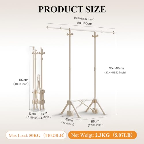 Small Clothes Rack, Foldable Clothing Rack with 3 Adjustable Height