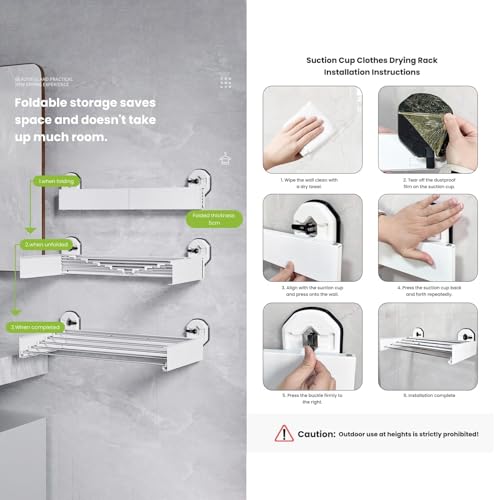 Drill-Free Foldable Wall Mounted Clothes Drying Rack for Laundry, 25 Inches