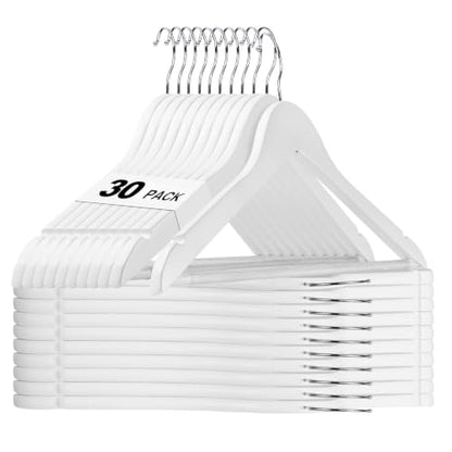 HOUSE DAY White Wooden Hangers 30 Pack, Heavy Duty Wooden Coat Hangers - color: White, size: 30 Pack