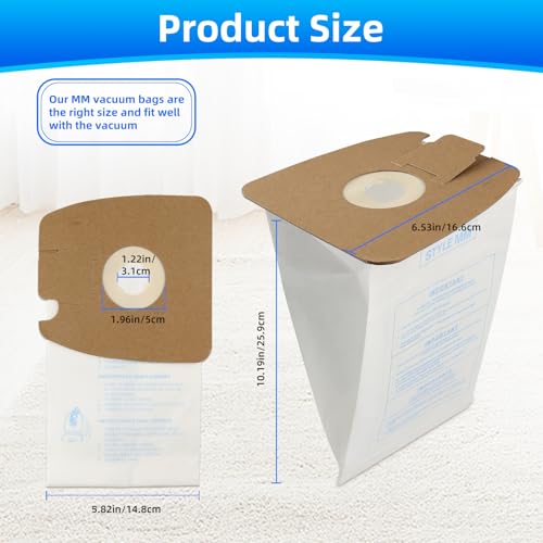 20 Pack Replacement Filtration MM Paper Vacuum Cleaner Bags Compatible with Eureka & Sanitaire Style MM 3670 3680 60295, 60295A, 60295B 60295C, 60296 & 60297A. Replaces Part# 60295C