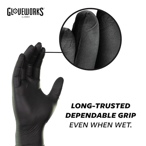 GLOVEWORKS Nitrile Gloves Disposable 5 mil Black Size Large Box of 100 - color: Black, size: Large