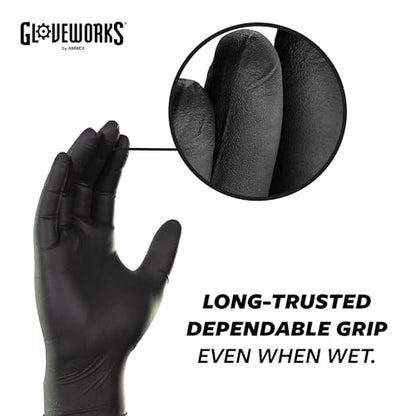 GLOVEWORKS Nitrile Gloves Disposable 5 mil Black Size Large Box of 100 - color: Black, size: Large
