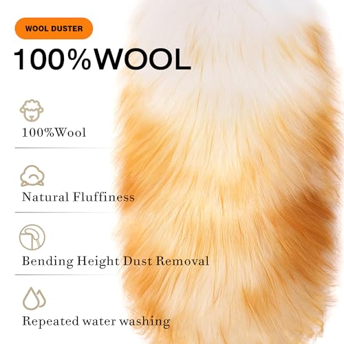 Lambswool Feather Duster with Extension Pole up to 57.5inch,Extendable Feather Duster Used for Cleaning High Ceiling Fan, High Ceilings,Furniture,Hard to Reach Areas - size: 2pack 23.6-58inch