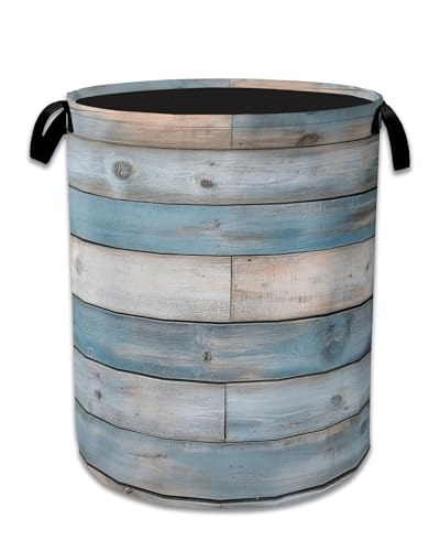 Rustic Wood Grain Laundry Basket,Foldable Waterproof Oxford Cloth Tote Bag Vintage Barn Wooden Laundry Hamper with Handles,20.8"x16" Clothes Storage Bucket Organizer for Laundry Room Bathroom Bedroom - color: Rustic Wood Grain Vintage Barn Wooden