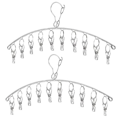 Windproof Laundry Hanger with 10 Clips Stainless Steel Clothes Drying Rack Outdoor Underwear Socks Herb Dryer Pack 2 - color: 10 Clips Metal Drying Rack 2pcs