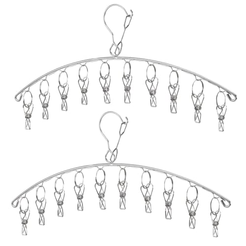 Windproof Laundry Hanger with 10 Clips Stainless Steel Clothes Drying Rack Outdoor Underwear Socks Herb Dryer Pack 2 - color: 10 Clips Metal Drying Rack 2pcs