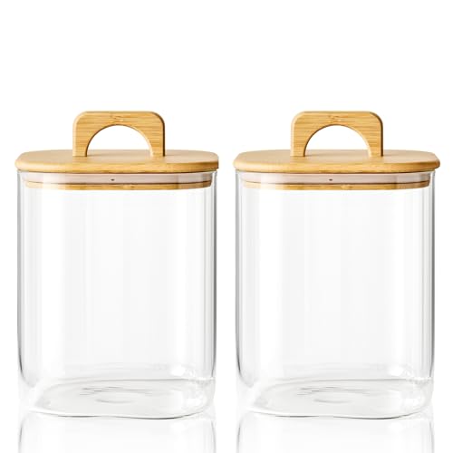 Sweejar 3 qt Glass Jars for Laundry Room Organization, 96 oz Laundry Pods Container, Glass Food Storage Jars with Airtight Lid, 2 Pack, Hand Lid - style: 3qt(0.75gal) 2pcs