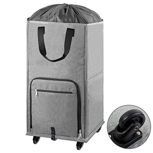Laundry Hamper with Wheels, Bukere Large Rolling Laundry Basket with 4 Casters and 2 Handles, Collapsible Freestanding Wheeled Laundry Bag for Clothes, Laundry Room, Bathroom, Apartment, College - color: Gray
