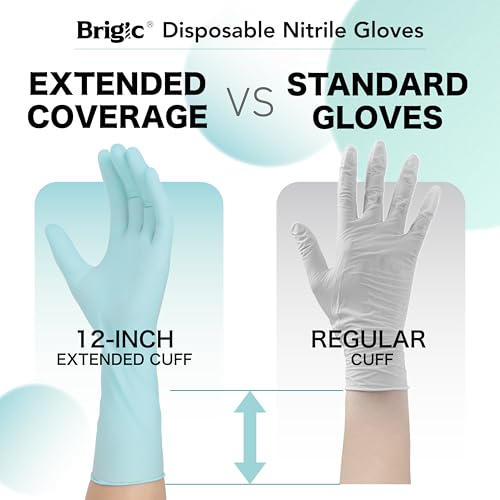 12 Inch Long Cuff Nitrile Gloves, Disposable Gloves - color: Mint Green (Pack of 50), size: Large (Pack of 50)