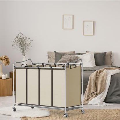 Simple Houseware 4-Bag Heavy Duty Rolling Laundry Sorter Cart, Chrome - color: Chrome