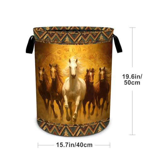 Western Horse Laundry Basket Foldable Laundry Hamper With Handles Clothes Storage Bucket Organizer Laundry Bag For Bedroom Bathroom Laundry Storage 19.6 x 15.7 - color: Horse