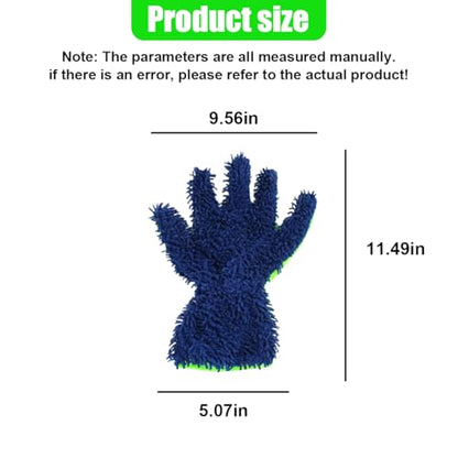 2PCS Microfiber Car Wash Mitts, Double-Sided 5-Finger Dusting Gloves, Anti-Scratch Chenille Drying Towel, Vehicle Interior & Exterior Detailing Tool for Cleaning Wheel Tight Spot (Blue) - color: Blue