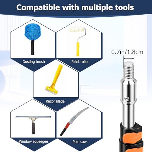 3.7-12 FT Telescopic Extension Pole Aluminum Paint Roller & Cleaning Pole - size: 12 Ft Orange