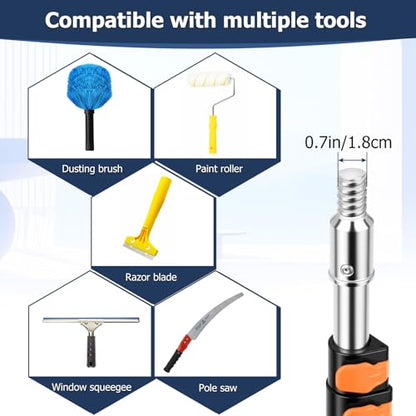 3.7-12 FT Telescopic Extension Pole Aluminum Paint Roller & Cleaning Pole - size: 12 Ft Orange