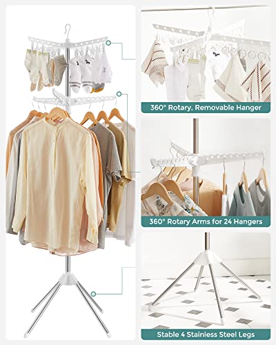 SONGMICS Clothes Drying Rack, 72.8-Inch Drying Rack, 3 Rotatable Arms - color: White + Silver, style: 2-Tier-Clip