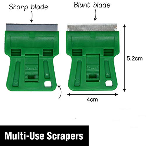 1.5 inches High Visibility Mini Razor Blade Scraper Glass Scraper Green Paint Window Scraper With 5 Metal Scraper Razor Blades 5 Dual Plastic Double Edge Razor Blades Removing Decal Stickers - color: Set E