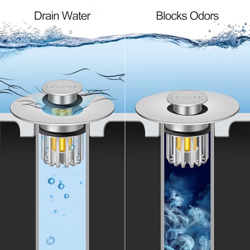LEKEYE Bathroom Sink Stopper | Shower Drain Hair Catcher | Pop-up Sink Drain Stopper with Strainer | Bathroom Sink Plug for 1-1/8 to 1-1/2" Sink Drain Hole- Pearl Chrome