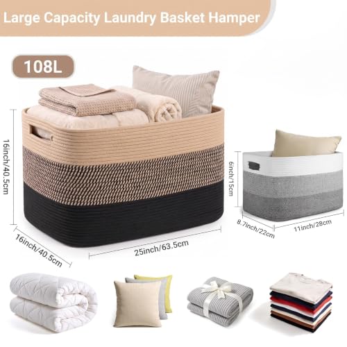 108L Extra Large Rectangle Laundry Hamper, Jute/Black, 25"x16"x16" - color: Jute/Black, size: 108L