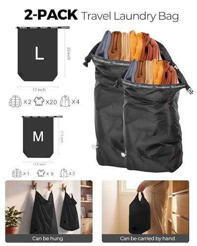 Travel Laundry Bag, Pump-Free Vacuum Compression Dirty Clothes Bag, Reusable Waterproof & Washable Laundry Bag, Wet and Dry Bag, Ideal for Suitcases, Road Trip Essentials (2 Pcs, M+L) Black - color: Black, size: Medium + Large (2PS)