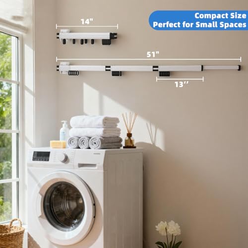 Wall Mounted Clothes Drying Rack, Foldable Laundry Drying Hanger Rack for Indoor & Outdoor Use - Laundry Rooms, Bathroom & Balconies (White) - color: White