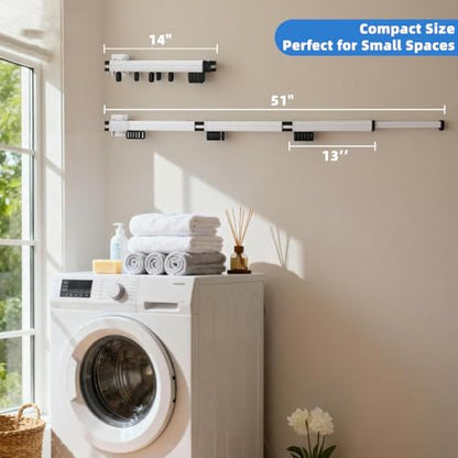 Wall Mounted Clothes Drying Rack, Foldable Laundry Drying Hanger Rack for Indoor & Outdoor Use - Laundry Rooms, Bathroom & Balconies (White) - color: White
