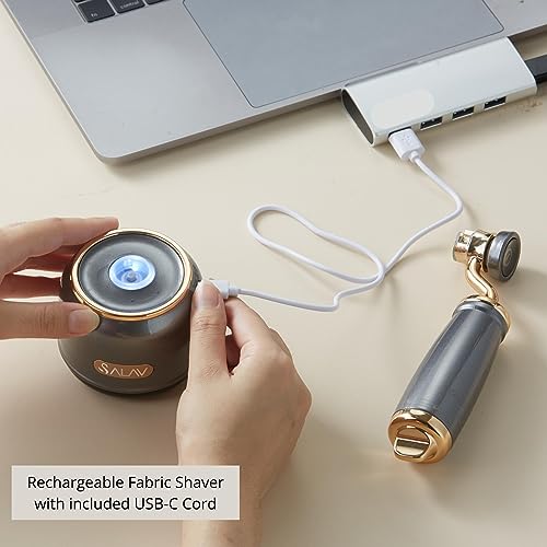 SALAV® Retro Edition Rechargeable Fabric Shaver and Lint Roller with 6-Blade System Removes Fuzz and Piling on Fabrics, with Charging Cable and Mini Brush (Titanium) - color: Titanium