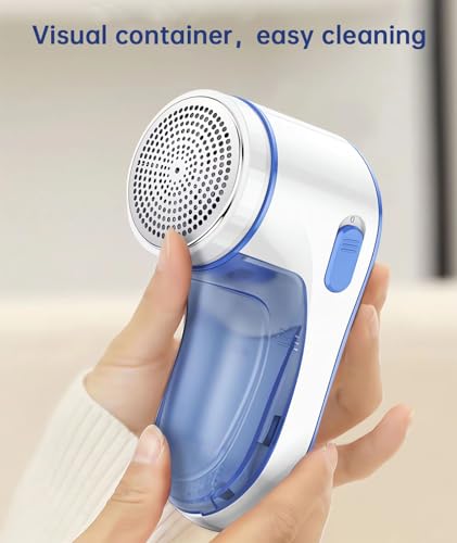 Fabric Shaver, Electric Lint Remover for Clothes & Furniture, Sweater Shaver & Pilling Remover, Depiller with 2 Extra Blades Included, Lint Shaver for Clothing - Battery Operated - color: Blue