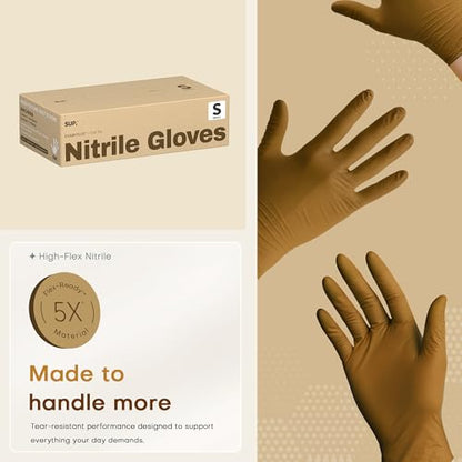 SUP Powder-Free Nitrile Exam Gloves, 100/1000 Ct Food Safe Latex-Free Disposable Glove Medical Cooking Cleaning Food Prep Tan - color: Small (Trail Tan 1000)