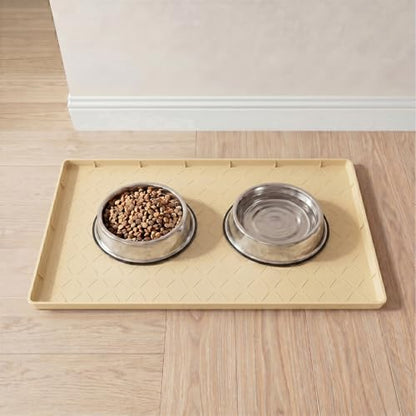MateeyLife Silicone Waterproof Mat for Dog & Cat Food Mat 19"X12" - color: Khaki, size: 19"L x 12"W