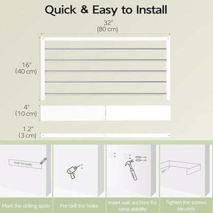 Vikaqi Wall Mounted Clothes Drying Rack 32", Foldable Wall Laundry Rack - color: White, size: 32" Wide