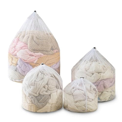 4 pcs Commercial Mesh Laundry Bag - Sturdy Mesh Material with Drawstring Closure. Ideal Machine Washable Laundry Bag for Factories, College, Dorm and Apartment Dwellers(4Set-M,L,XL,XXL) - size: 4pcs-M,L,XL,XXL