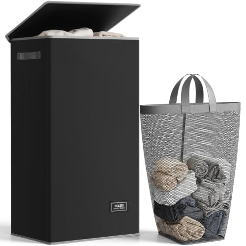 SOLEDI 100L Laundry Hamper with Lid, Large Collapsible Laundry Basket - color: Black, size: 100L