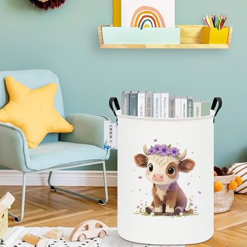 Round Cute calf Laundry Hamper Waterproof Fabric Home Storage - color: Round Cute calf