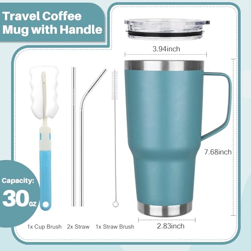 30 oz Tumbler with Handle, Stainless Steel Insulated Tumbler with Lid and Straw, Double Wall Vacuum Coffee Mug Tumbler, Insulated Coffee Thermal Cup for Cold and Hot (Maya Blue) - color: Maya Blue, size: 30 Ounces
