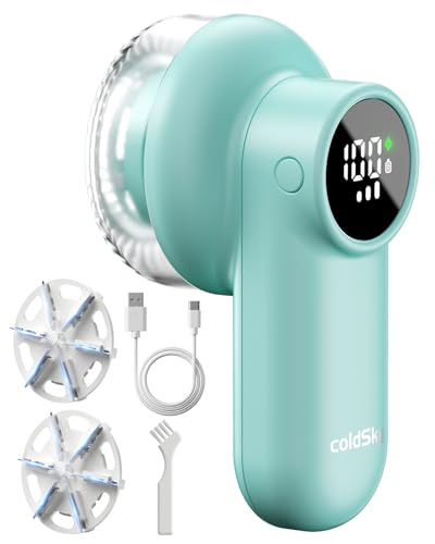 coldSky Rechargeable Fabric Shaver, Lint Shaver with Digital Display, Sweater Shaver with 6-Leaf Blades and Safety Lock, 3-Speeds Defuzzer Remove Fuzz, Pills from Clothes, Furniture, Blanket Green - color: Green