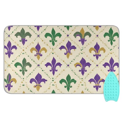 Ironing Mat Portable Ironing Pad Blanket with Silicone Iron Rest for Table Top Travel Heat Resistant Double-Side Using Large 47x28 Inch Foldable Beige Fleur-de-lis Shrove Tuesday - color: Beige Fleur-de-lis Shrove Tuesday