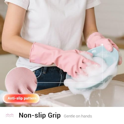 ThxToms 4 Pairs Reusable Rubber Gloves, 13" Natural Latex, 10mil Thick Heavy Duty Dishwashing & Cleaning Gloves, Non-Slip Grip, Multi-Color, Ideal for Kitchen, Bathroom, Car, & Garden Cleaning, Small - size: Large