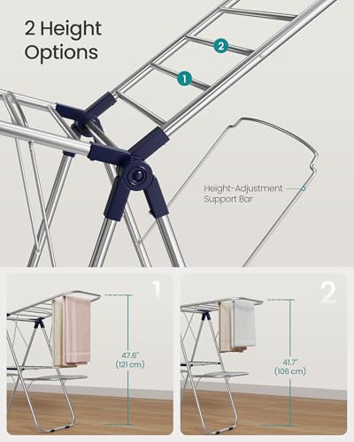SONGMICS Clothes Drying Rack, Foldable Metal Airer, 51.2 x 19.3 x 61.8 in - color: Blue, size: 51.2"W x 41.7"/47.6"H