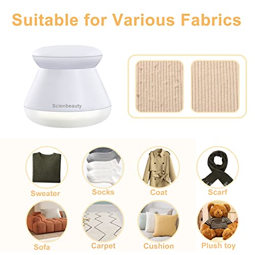 Scienbeauty Fabric Shaver Fuzz Remover Rechargeable, Electric Lint Remover with Light, Sweater Shaver with Stainless Steel 6-Blades, Dual Protection for Fuzz, Lint, Pills, Bobbles Removing