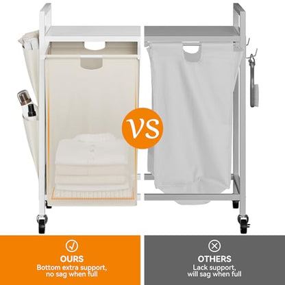 WOWLIVE Double Laundry Hamper with Wheels, Rolling Laundry Basket Organizer - color: White, size: 110l (30.0 x 13 x 32 Inches)