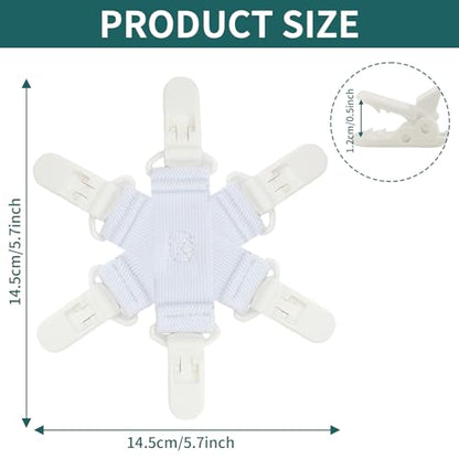 Bed Sheet Detangler with 6-Clip, WAD Preventer Stop Bed Sheets/Duvet Covers/Blankets from Tangling, Twisting & Balling Up in Dryer Washer and Dryer, 4 Pcs(White) - color: White