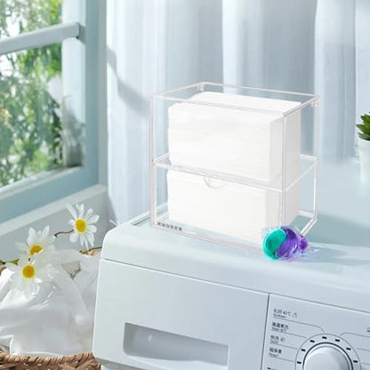 Dryer Sheet Holder Box Acrylic Laundry Sheets Container Storage Dispenser - color: Clear-2tier