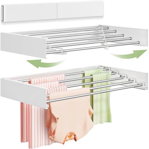 Vikaqi Wall Mounted Clothes Drying Rack 32", Foldable Wall Laundry Rack - color: White, size: 32" Wide