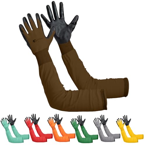 Long Sleeve Gardening Gloves for Women & Men, Long Cuff Garden Gloves - color: Black and Brown, size: Medium