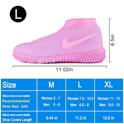 Shiwely Waterproof Shoe Covers, Silicone Reusable Shoe Cover Non-slip Durable Zipper Elastic Rain Cover Protection for Men Women (L (Women 7.5-10.5, Men 6.5-9), Pink) - color: Pink, size: L (Women 7.5-10.5, Men 6.5-9)